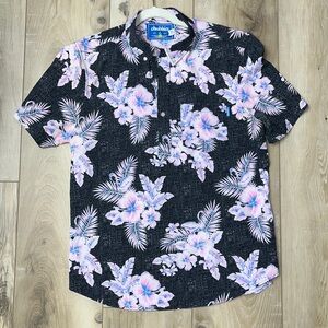 Chubbies Hawaiian Flamingo Print Polo Shirt Black Size Large